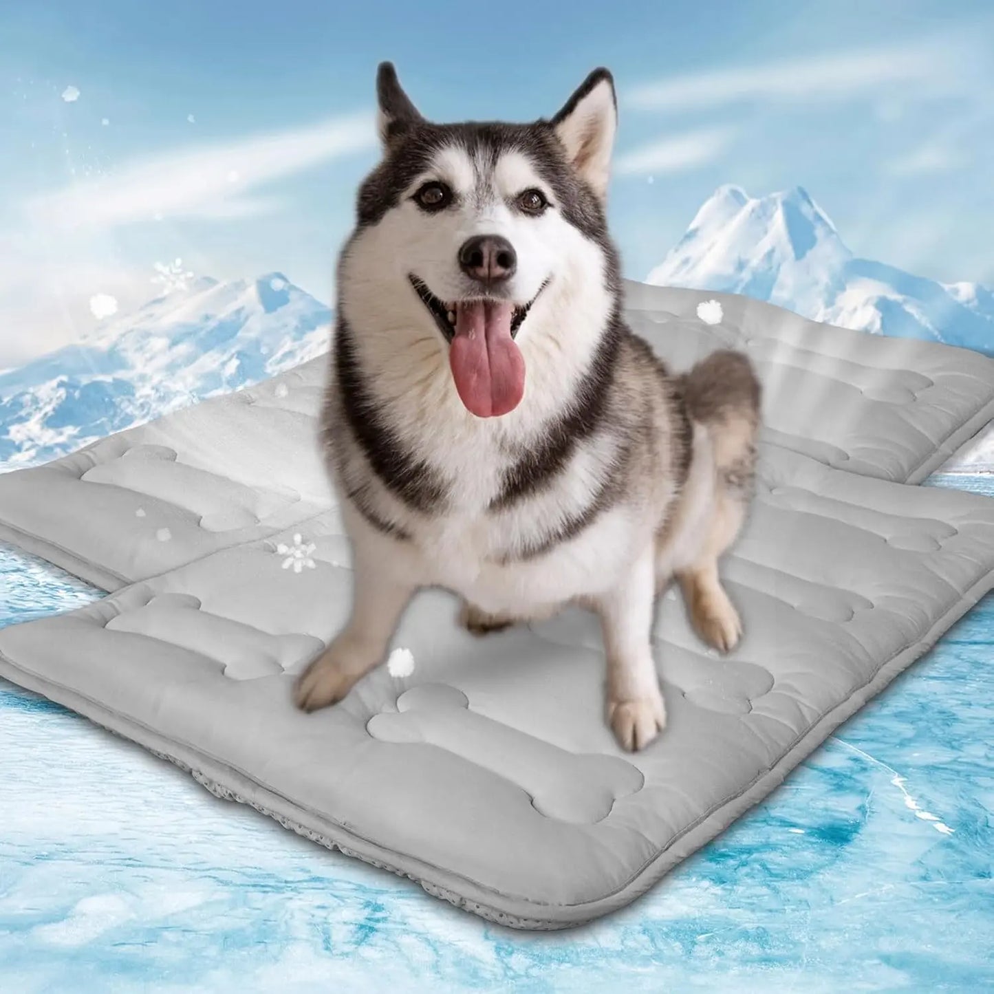 2Pcs Thicker Cooling Mat for Dogs or Cats, Cute Bone Quiled Durable Non-Slip Long-Lasting Instant Cool Summer Pet Cooling Pad, No Geal No Electric Portable Lightweight Washable Indoor Outdoor Cold Kennel Crate Bed for Large Dogs, Grey #Summervibes