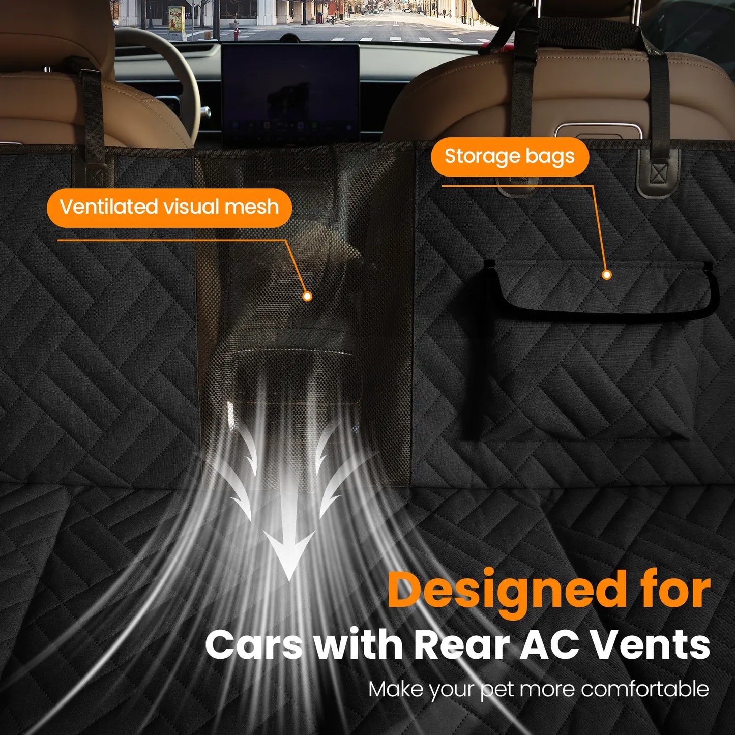 Waterproof Dog Car Seat Cover with Hard Bottom, Anti-Slip Back Seat Protector, Easy to Clean with Mesh Window, Compatible with Most Vehicles