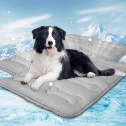 2Pcs Thicker Cooling Mat for Dogs or Cats, Cute Bone Quiled Durable Non-Slip Long-Lasting Instant Cool Summer Pet Cooling Pad, No Geal No Electric Portable Lightweight Washable Indoor Outdoor Cold Kennel Crate Bed for Large Dogs, Grey #Summervibes