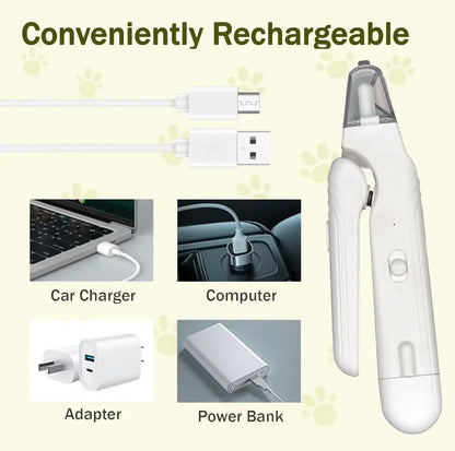 2-in-1 Electric Pet Nail Clipper and Grinder with LED Light, Rechargeable and Ultra Quiet Grooming Tool for Dogs and Cats of All Sizes