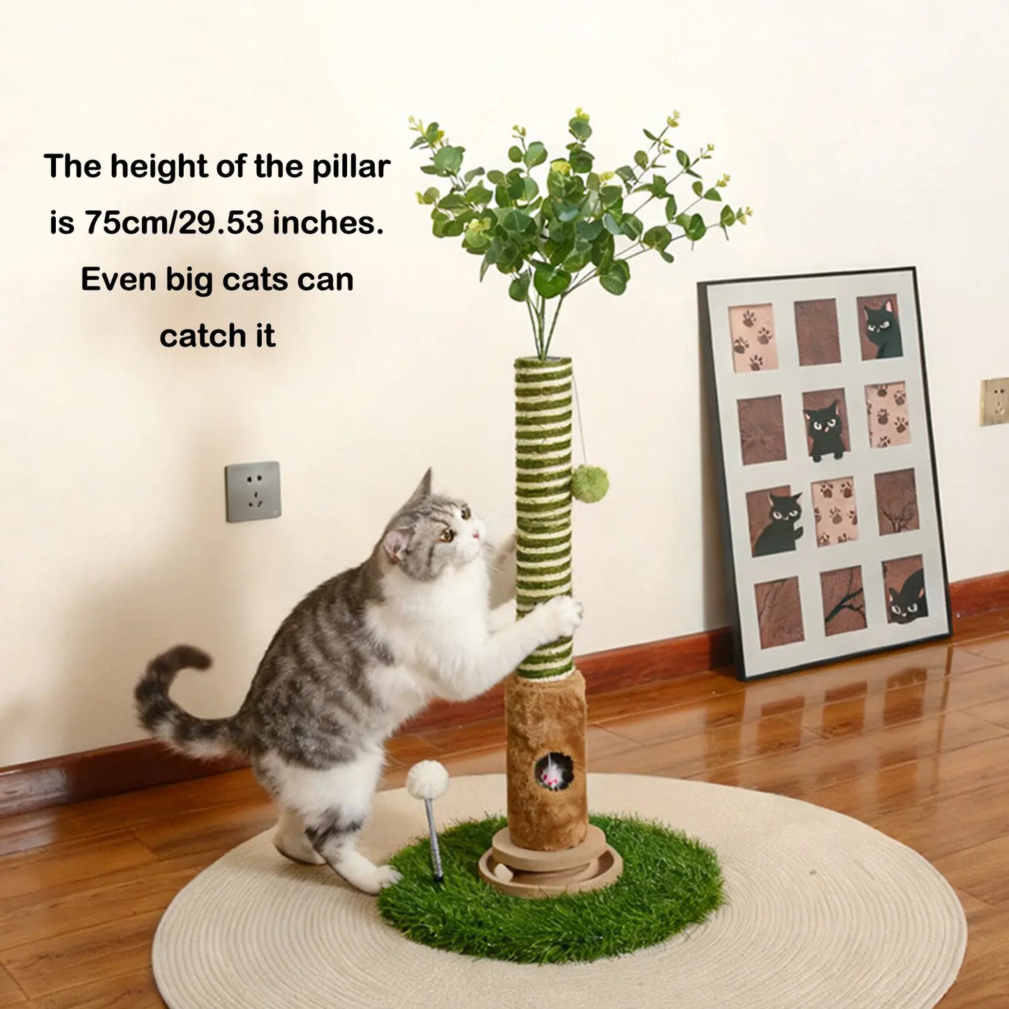 39" Green Cat Tree with Hanging Ball & Mouse – Durable Scratching Post for Small Cats Easy Installation Spacesaving Cattree Interactive Toy#Summervibes#Petlovers