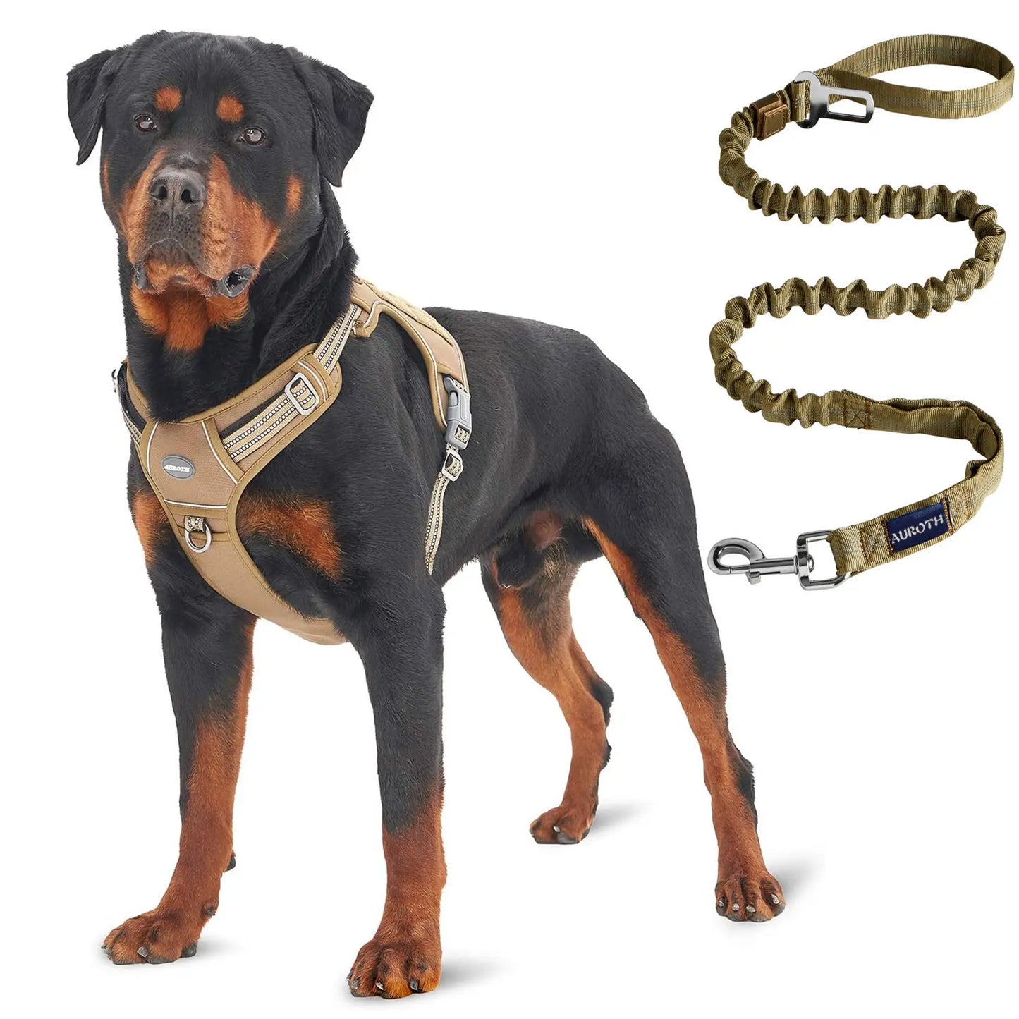 Auroth Tactical Dog Harness and 6 FT Tan Heavy-Duty Leash for Small to Large Breeds, No-Pull Reflective Training Vest in Camo