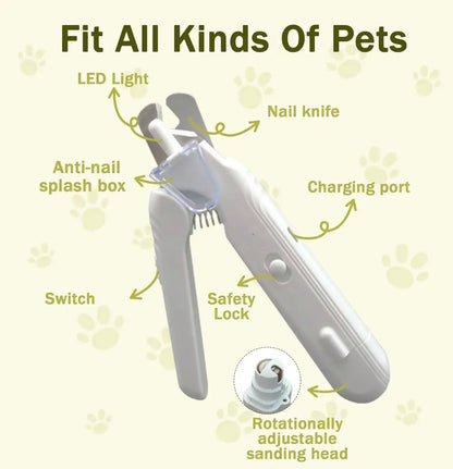 2-in-1 Electric Pet Nail Clipper and Grinder with LED Light, Rechargeable and Ultra Quiet Grooming Tool for Dogs and Cats of All Sizes