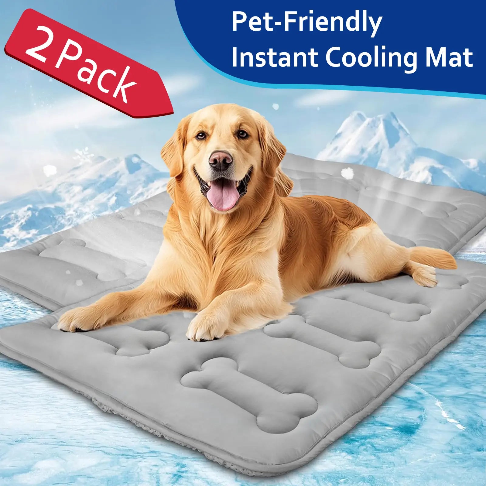 2Pcs Thicker Cooling Mat for Dogs or Cats, Cute Bone Quiled Durable Non-Slip Long-Lasting Instant Cool Summer Pet Cooling Pad, No Geal No Electric Portable Lightweight Washable Indoor Outdoor Cold Kennel Crate Bed for Large Dogs, Grey #Summervibes