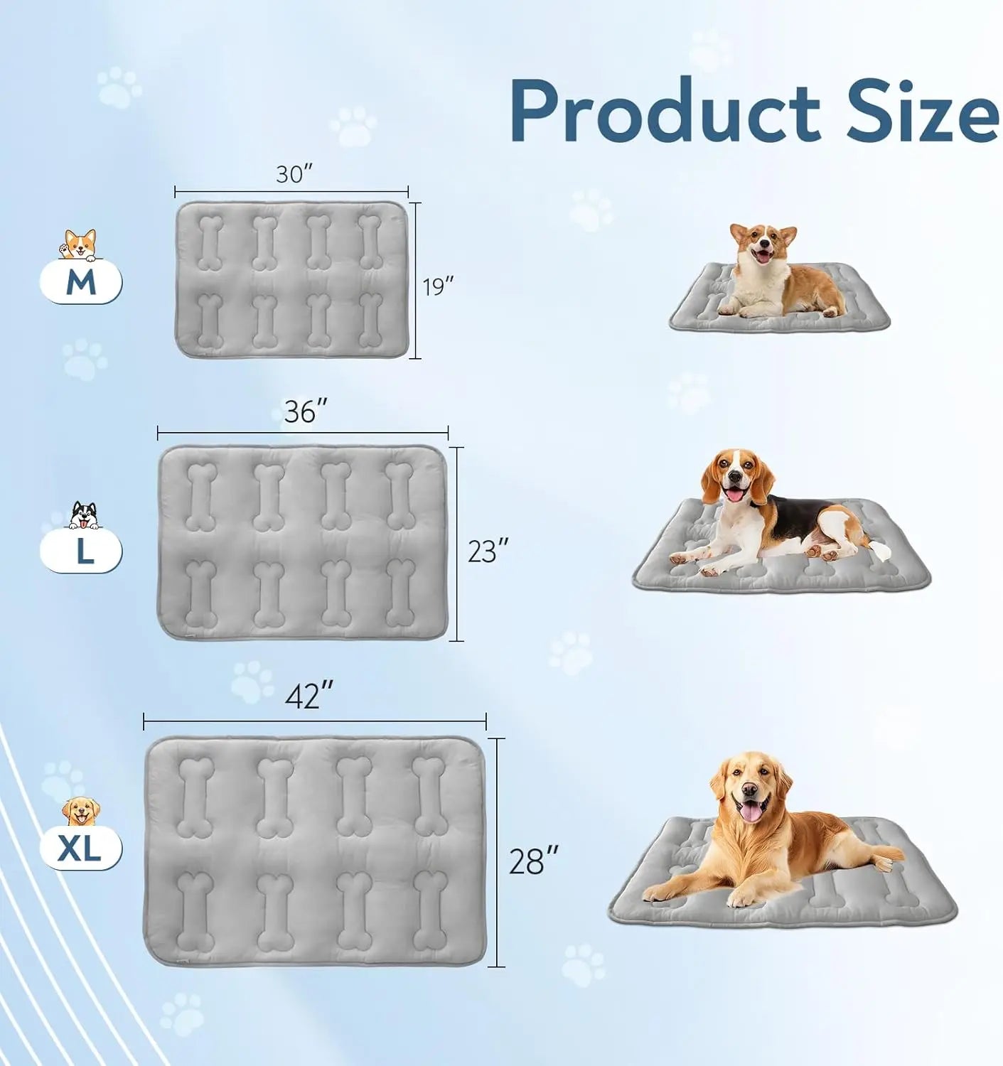 2Pcs Thicker Cooling Mat for Dogs or Cats, Cute Bone Quiled Durable Non-Slip Long-Lasting Instant Cool Summer Pet Cooling Pad, No Geal No Electric Portable Lightweight Washable Indoor Outdoor Cold Kennel Crate Bed for Large Dogs, Grey #Summervibes