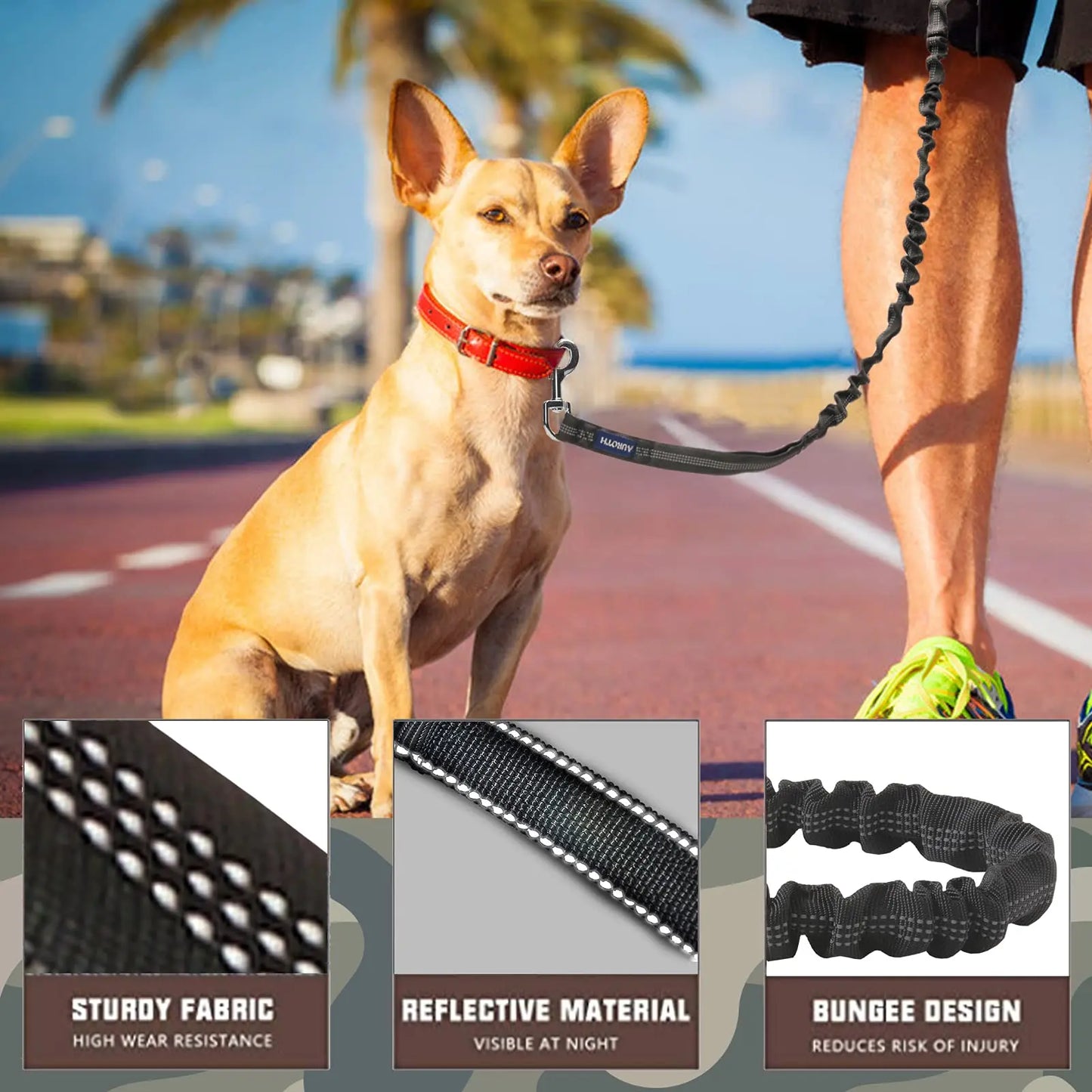 Auroth Tactical Dog Harness and 6 FT Tan Heavy-Duty Leash for Small to Large Breeds, No-Pull Reflective Training Vest in Camo