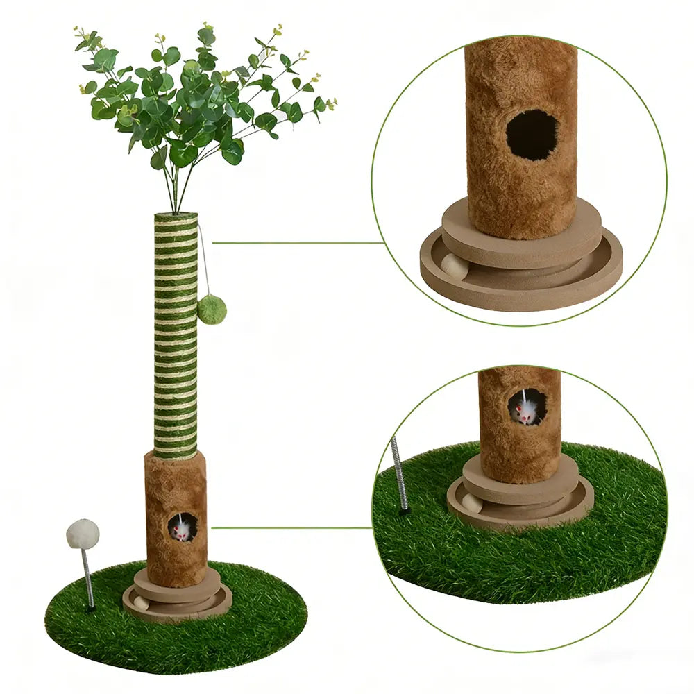 39" Green Cat Tree with Hanging Ball & Mouse – Durable Scratching Post for Small Cats Easy Installation Spacesaving Cattree Interactive Toy#Summervibes#Petlovers