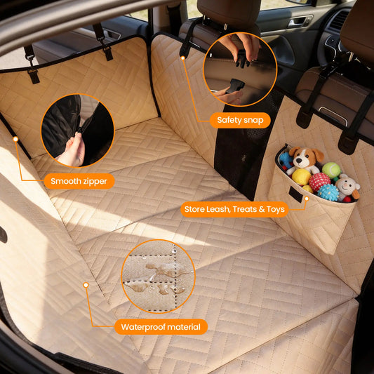 Waterproof Dog Car Seat Cover with Hard Bottom, Anti-Slip Back Seat Protector, Easy to Clean with Mesh Window, Compatible with Most Vehicles