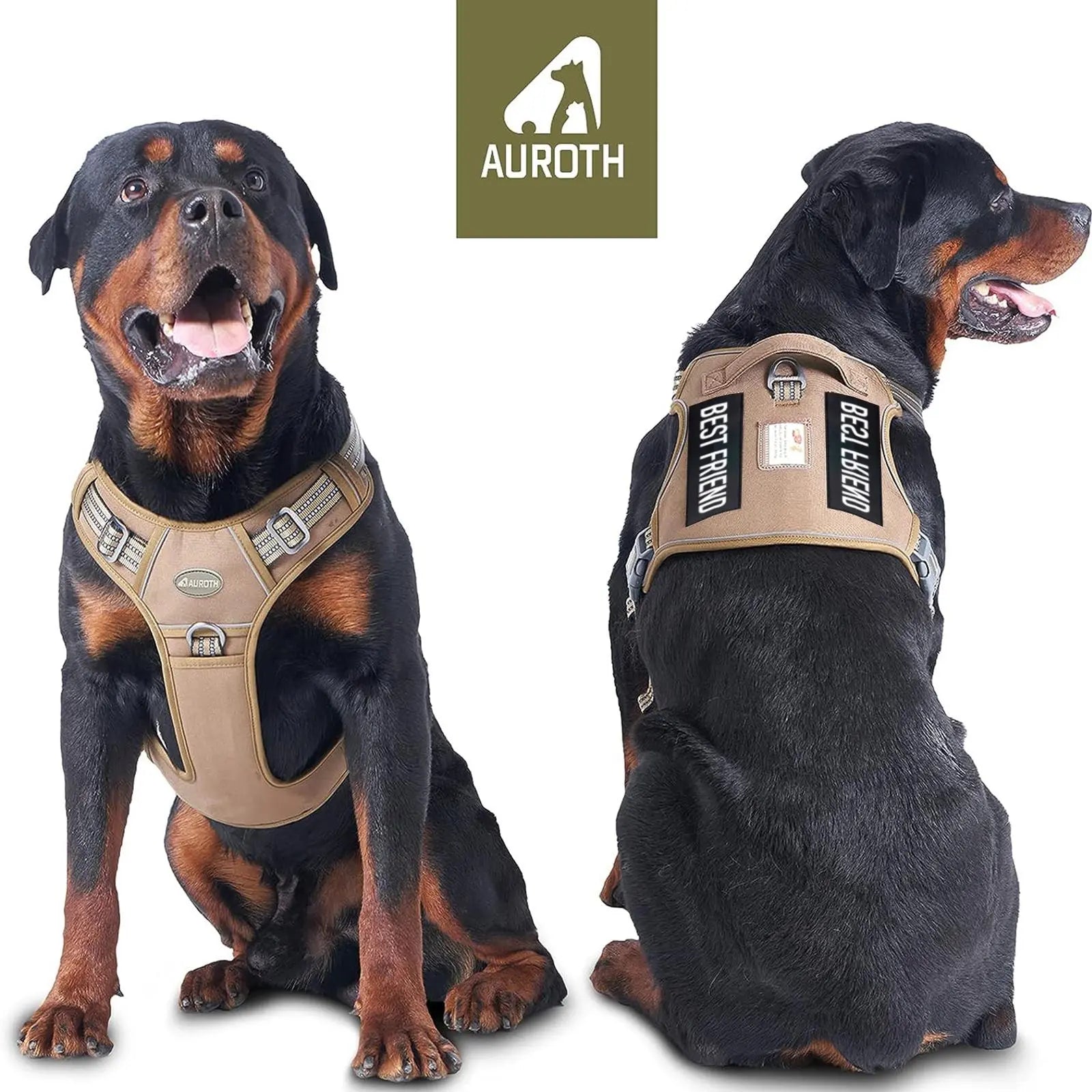 Auroth Tactical Dog Harness and 6 FT Tan Heavy-Duty Leash for Small to Large Breeds, No-Pull Reflective Training Vest in Camo