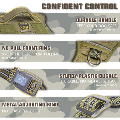 Auroth Tactical Dog Harness and 6 FT Tan Heavy-Duty Leash for Small to Large Breeds, No-Pull Reflective Training Vest in Camo