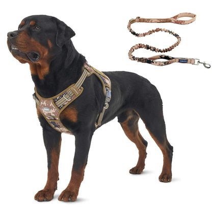 Auroth Tactical Dog Harness and 6 FT Tan Heavy-Duty Leash for Small to Large Breeds, No-Pull Reflective Training Vest in Camo