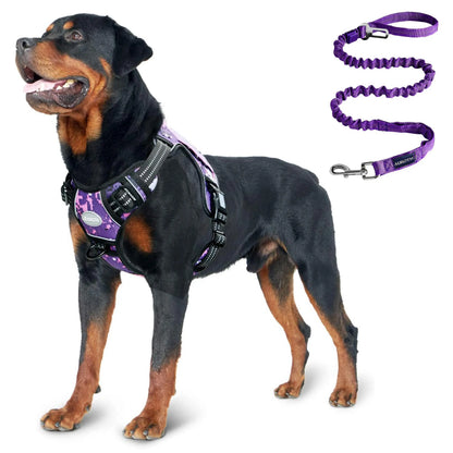 Auroth Tactical Dog Harness and 6 FT Tan Heavy-Duty Leash for Small to Large Breeds, No-Pull Reflective Training Vest in Camo