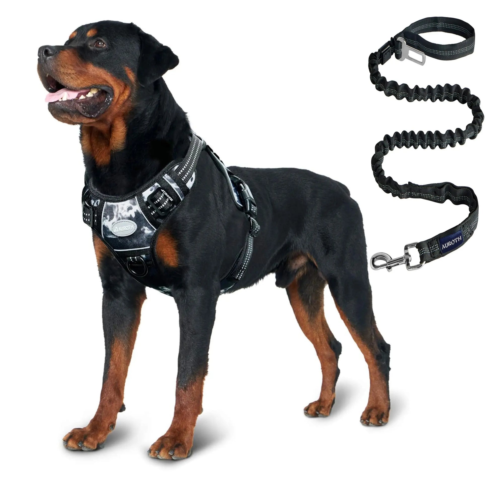 Auroth Tactical Dog Harness and 6 FT Tan Heavy-Duty Leash for Small to Large Breeds, No-Pull Reflective Training Vest in Camo