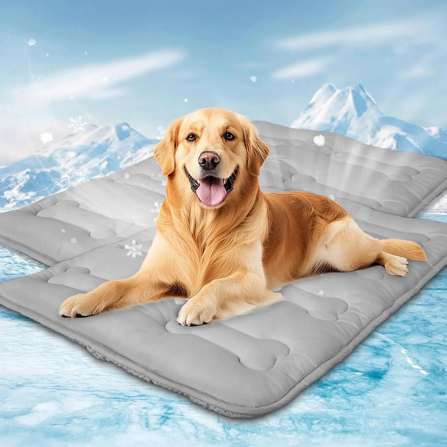 2Pcs Thicker Cooling Mat for Dogs or Cats, Cute Bone Quiled Durable Non-Slip Long-Lasting Instant Cool Summer Pet Cooling Pad, No Geal No Electric Portable Lightweight Washable Indoor Outdoor Cold Kennel Crate Bed for Large Dogs, Grey #Summervibes