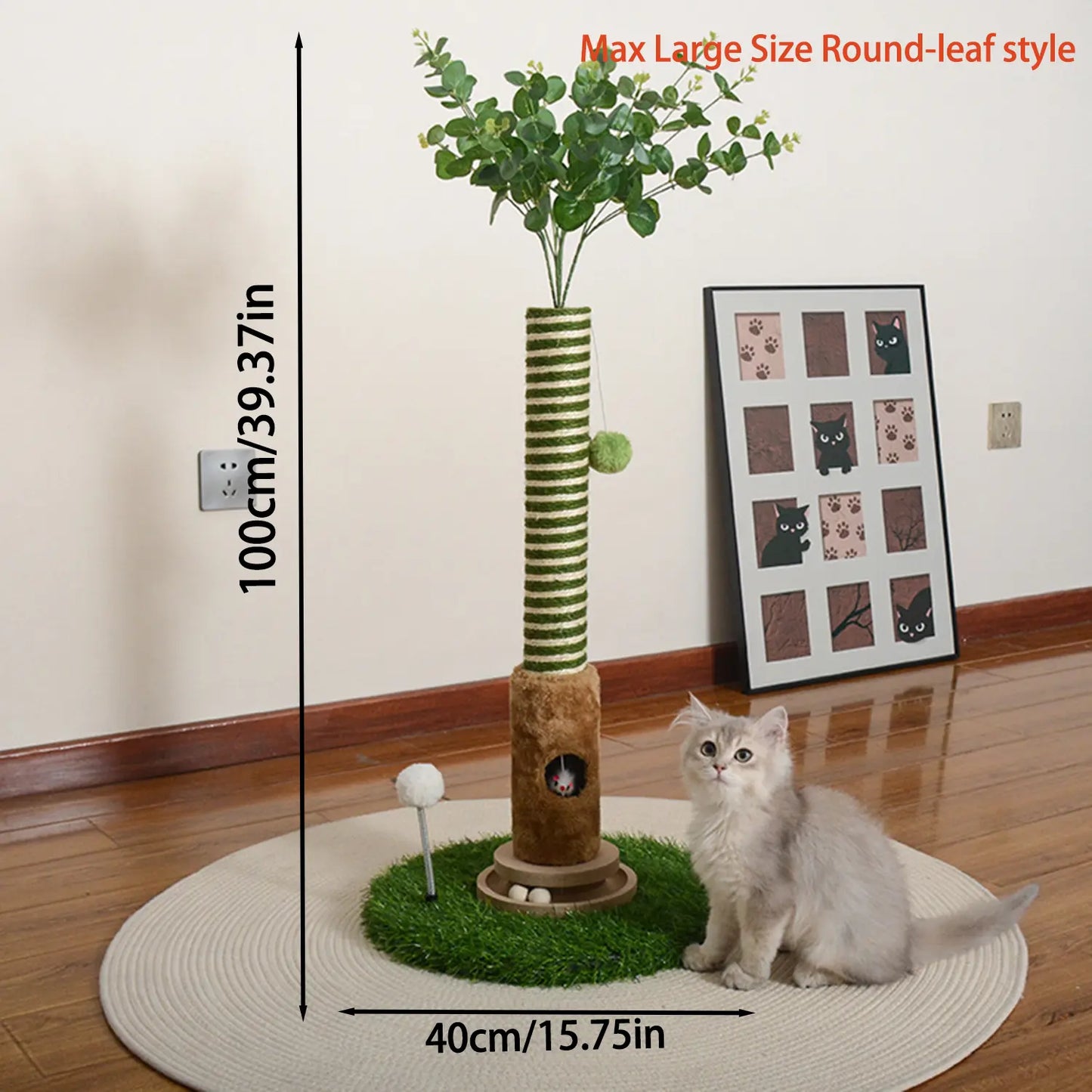 39" Green Cat Tree with Hanging Ball & Mouse – Durable Scratching Post for Small Cats Easy Installation Spacesaving Cattree Interactive Toy#Summervibes#Petlovers