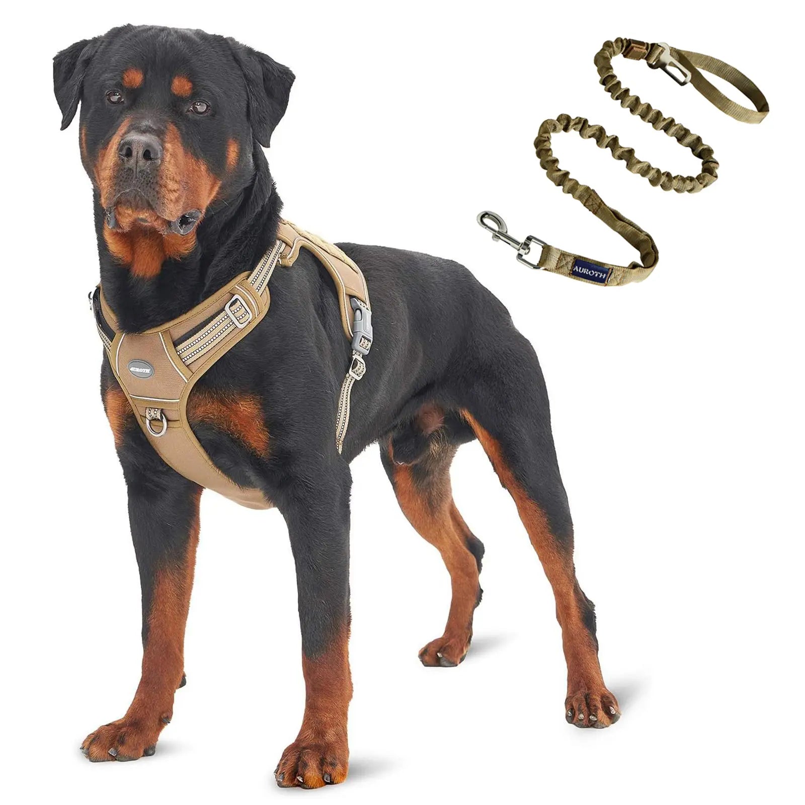 Auroth Tactical Dog Harness and 6 FT Tan Heavy-Duty Leash for Small to Large Breeds, No-Pull Reflective Training Vest in Camo