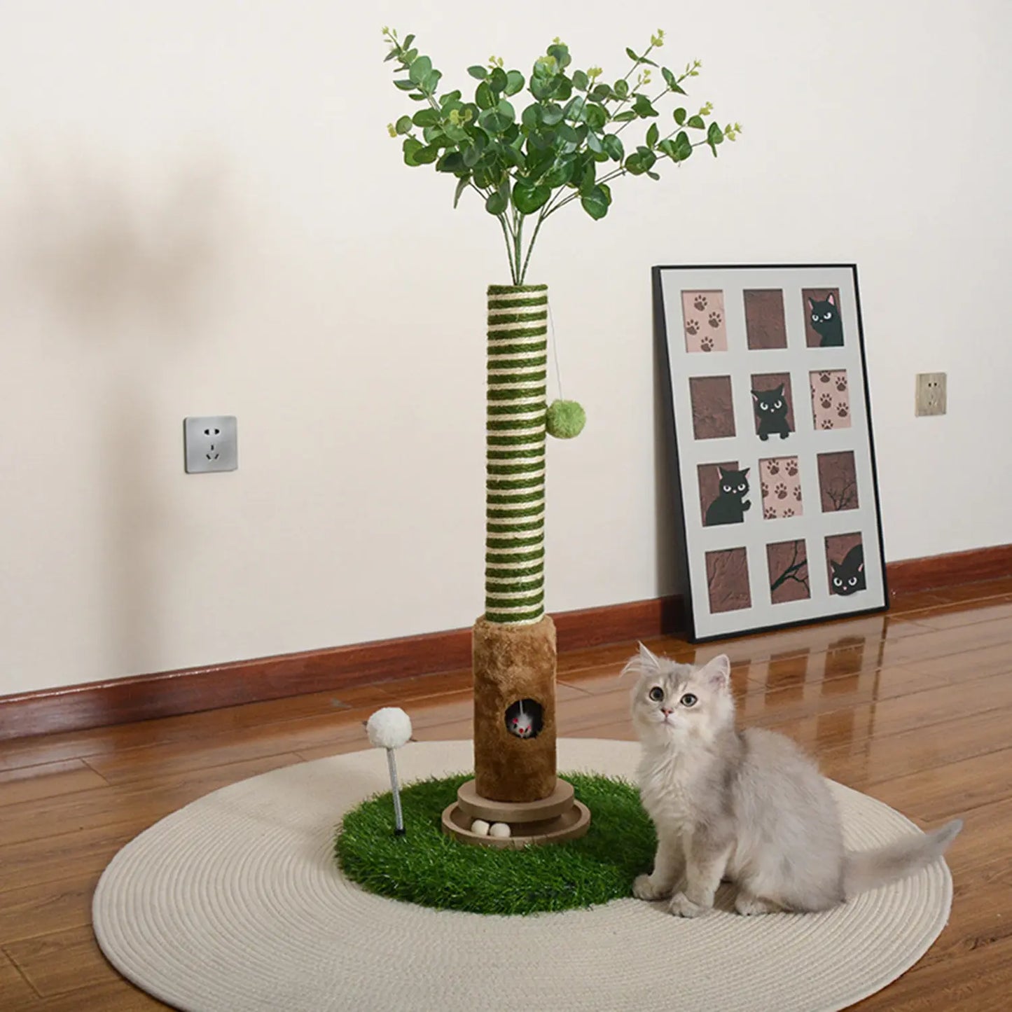 39" Green Cat Tree with Hanging Ball & Mouse – Durable Scratching Post for Small Cats Easy Installation Spacesaving Cattree Interactive Toy#Summervibes#Petlovers