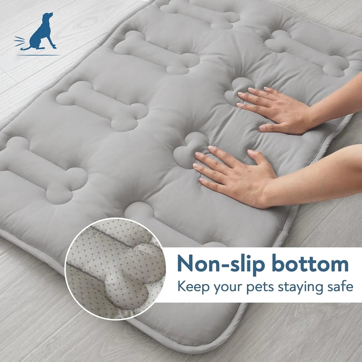 2Pcs Thicker Cooling Mat for Dogs or Cats, Cute Bone Quiled Durable Non-Slip Long-Lasting Instant Cool Summer Pet Cooling Pad, No Geal No Electric Portable Lightweight Washable Indoor Outdoor Cold Kennel Crate Bed for Large Dogs, Grey #Summervibes